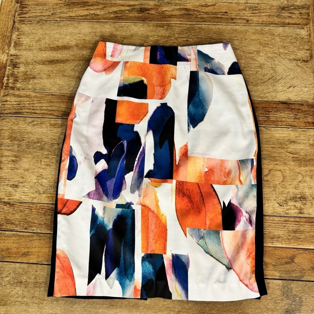 ellen tracy pencil skirt womens 8p multicolor abstract watercolor office wear